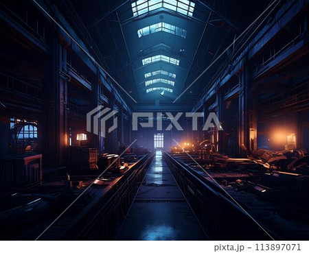ゲーム背景ホラー廃工場の夜 113897071