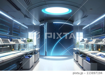ゲーム背景未来的なラボ風実験室ホールオフィス 113897194