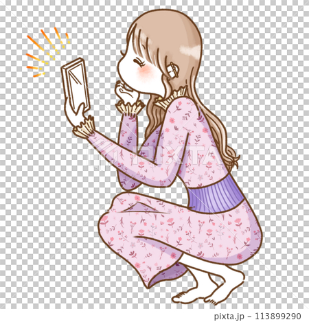スマホで写真を撮る女性 113899290