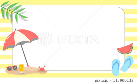 夏やビーチをイメージした背景フレーム、かわいい手描きイラスト 113900132