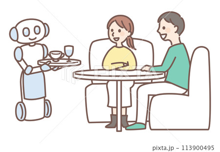 レストランで働く人型ロボット 113900495