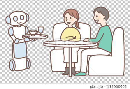 レストランで働く人型ロボット 113900495