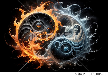 water and fire, Yin Yang sign, isolated on a black background 113900522