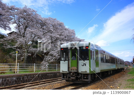 舞木駅の桜と磐越東線 113900867