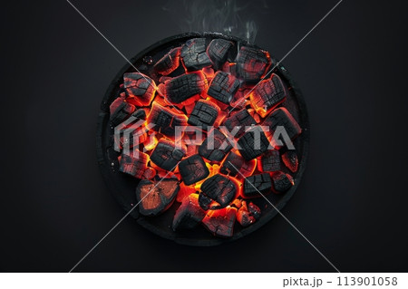 Stove Pan Filled With Coal 113901058