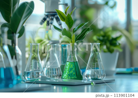 laboratory flasks Filled With Plants 113901104