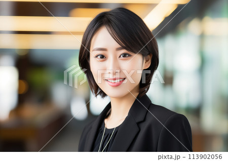笑顔の若いビジネスウーマン 113902056