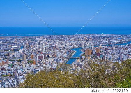 春の徳島県徳島市眉山町の眉山公園から徳島市街(東側)の眺望 春の徳島県徳島市眉山町の眉山公園から徳島市街(東側)の眺望 113902150