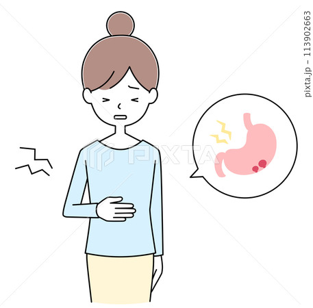 慢性胃炎とポリープのあるシニア女性のイラスト 113902663
