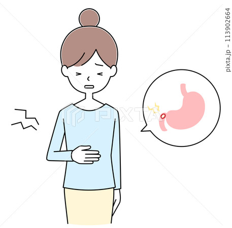 十二指腸潰瘍の若い女性のイラスト 十二指腸潰瘍の若い女性のイラスト 113902664