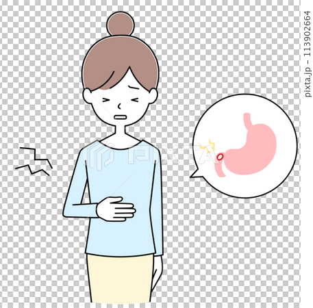 十二指腸潰瘍の若い女性のイラスト 十二指腸潰瘍の若い女性のイラスト 113902664