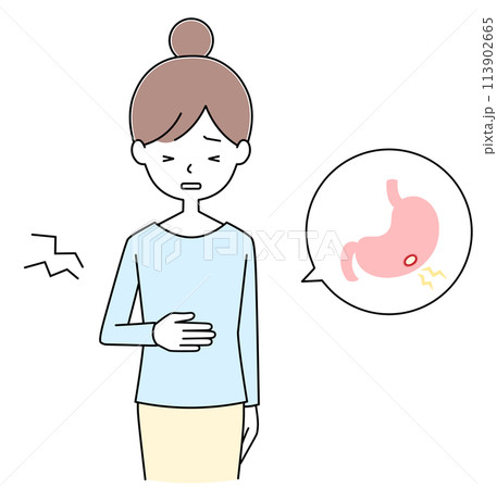胃潰瘍の若い女性のイラスト 胃潰瘍の若い女性のイラスト 113902665