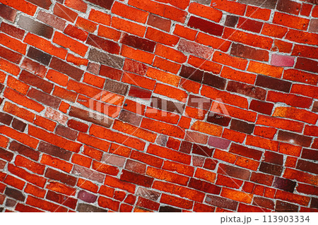 Textured Red and Pink Brick mosaic Wall Close-up View Textured Red and Pink Brick mosaic Wall Close-up View 113903334
