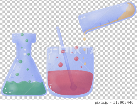 Cartoon science experiment, Fun lab reaction in a beaker 113903446