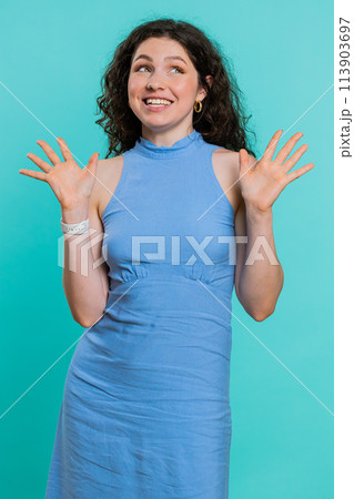 Happy young woman celebrating success, winning, birthday, lottery jackpot goal achievemen, good news Happy young woman celebrating success, winning, birthday, lottery jackpot goal achievemen, good news 113903697