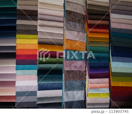 Multi-colored fabric background. Multi-colored fabric for furniture 113903745