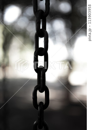 steel chain suspended in close up 113903958