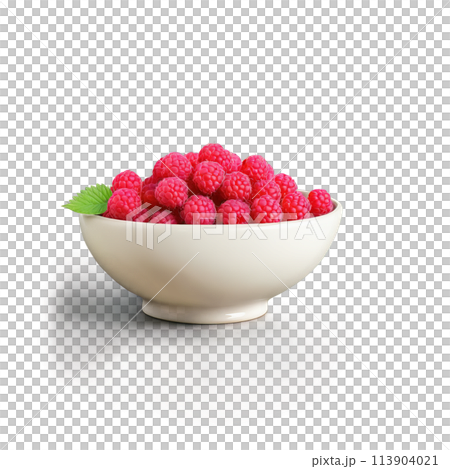 Vibrant raspberries Rubus idaeus nestled in a delicate ceramic bowl showcasing their alluring texture 113904021
