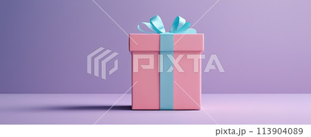 Gift boxes with red ribbons, with studio lighting and backdrop. Present, surprises, celebration and gift warping. 113904089