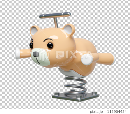 Playground teddy bear spring rider isolatedd. 3d render illustration Playground teddy bear spring rider isolatedd. 3d render illustration 113904424
