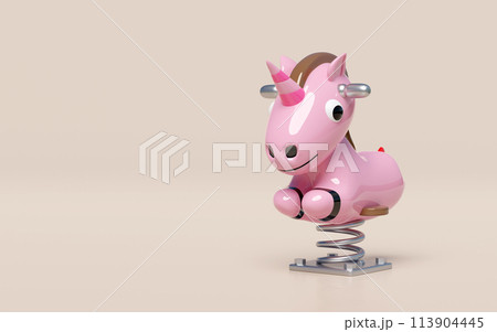 Playground unicorn spring rider isolated on pink background. 3d render illustration Playground unicorn spring rider isolated on pink background. 3d render illustration 113904445
