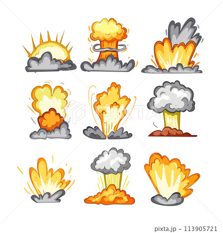 explosion effect set cartoon vector illustration 113905721