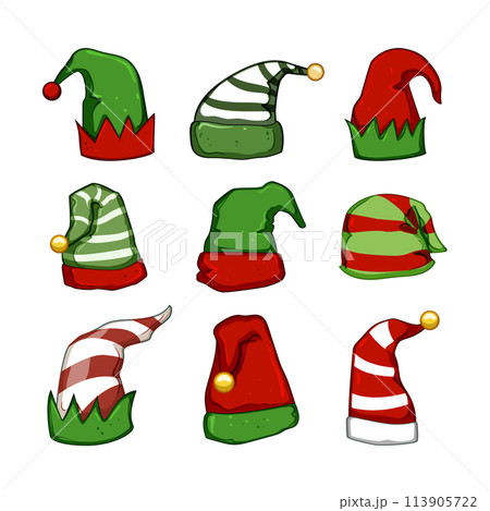 elf santa hat set cartoon vector illustration 113905722