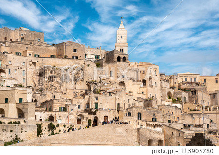 Scenic view of famous historic downtown Matera in Southern Italy 113905780