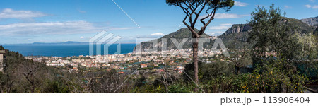 Panoramic view of the Gulf of Naples and the city of Vico Equense in front, Italy 113906404