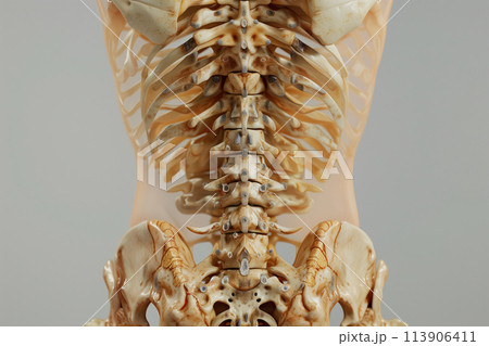 Detailed medical illustration showing lumbar spine inflamed by pathology AI Generative Detailed medical illustration showing lumbar spine inflamed by pathology AI Generative 113906411