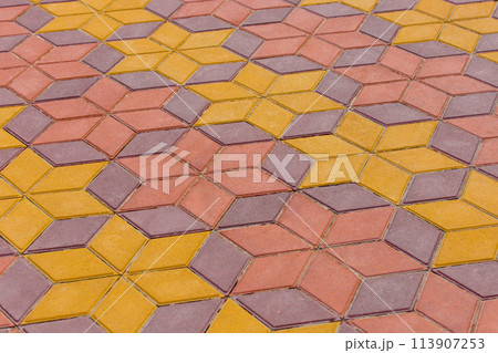 Yellow Brown Abstract Pattern Stone Paving Slabs Mosaic Street Design City Surface Texture Background Stars 113907253