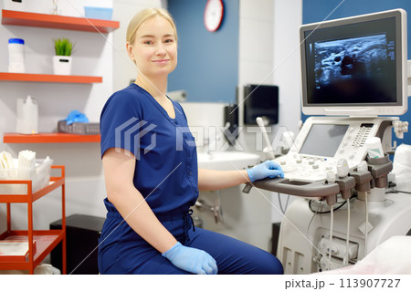 Portrait of doctor in an office waiting for a patient 113907727