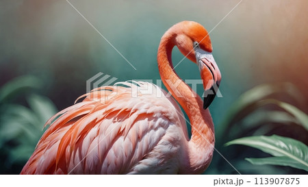 beautiful pink flamingo, nature background 113907875