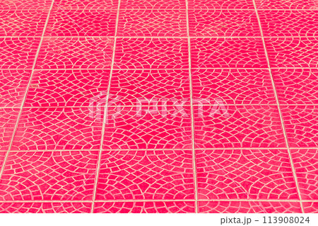 Red pink paving slabs floor abstract pattern city street surface stone texture background tile mosaic pavement 113908024