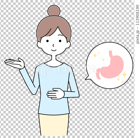 Illustration of a young woman with a healthy stomach Illustration of a young woman with a healthy stomach 113908190