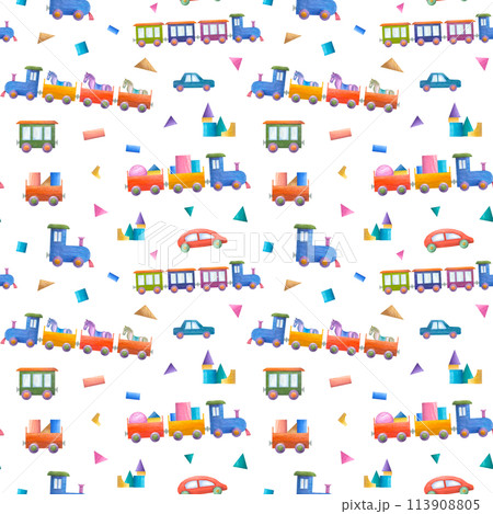 Multicolored wooden toys. Wood cars, trains, castle made from kid bricks. Tangram geometric puzzles. building blocks for playing. Triangle, sphere, rectangle, cube. Hand painted illustration Multicolored wooden toys. Wood cars, trains, castle made from kid bricks. Tangram geometric puzzles. building blocks for playing. Triangle, sphere, rectangle, cube. Hand painted illustration 113908805