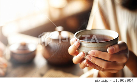 お茶を飲みながらほっと一息。 113908904