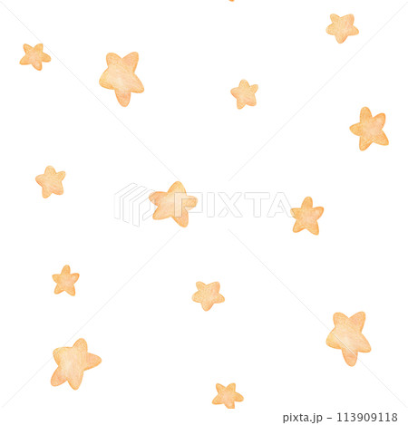 Watercolor seamless pattern with illustration of delicate yellow stars. Handmade, isolated. For children's textiles, wallpaper and clothing Watercolor seamless pattern with illustration of delicate yellow stars. Handmade, isolated. For children's textiles, wallpaper and clothing 113909118