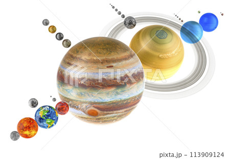 All Planets of Solar system with satellites. 3D rendering 113909124