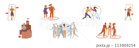 Personal Boundaries with Man and Woman Creating Space and Private Zone Around Themselves Vector Set Personal Boundaries with Man and Woman Creating Space and Private Zone Around Themselves Vector Set 113909254