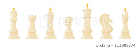 White Chess Pieces for Strategic Board Game Vector Set 113909274