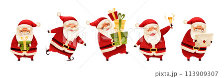 Funny Santa Claus with White Beard and Red Hat Vector Set 113909307