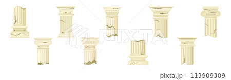 Broken Marble Antique Pillar and Column Vector Set 113909309