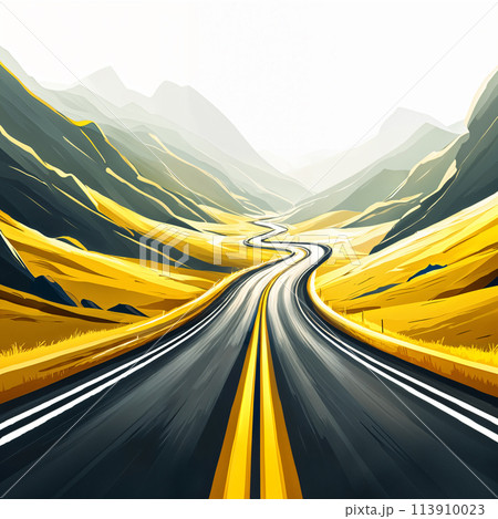 A winding road through mountains. 113910023