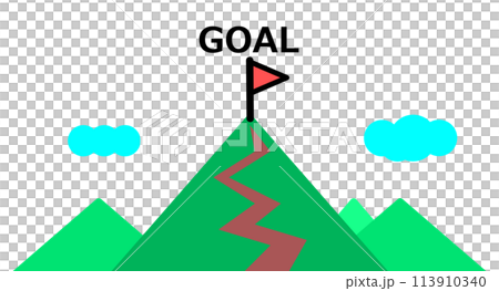 An illustration of a goal at the top of a distant mountain 113910340