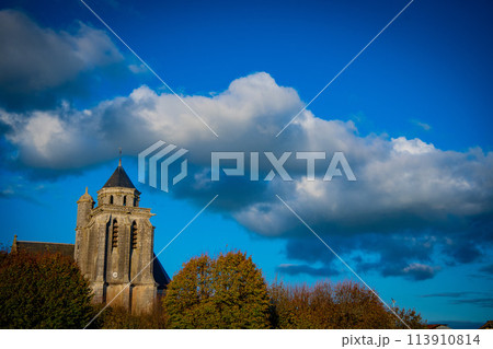 France, Charente-Martime, Lonzac Church,in Cognac Vineyards, Petite Champagne 113910814