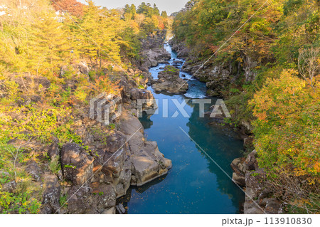 「岩手県」秋色に染まった厳美渓・一関市 「岩手県」秋色に染まった厳美渓・一関市 113910830