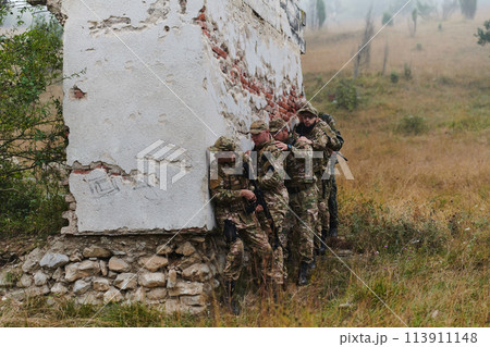 In a high stakes mission, a specialized military unit executes a tactical operation to secure a dangerous house where terrorists are believed to be hiding, showcasing precision and coordinated 113911148