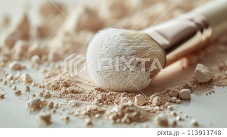 Close-up of makeup brush with loose powder 113913748