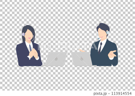 Two business people/managers (upper body) giving explanations, guidance, and holding web conferences online on a computer 113914554